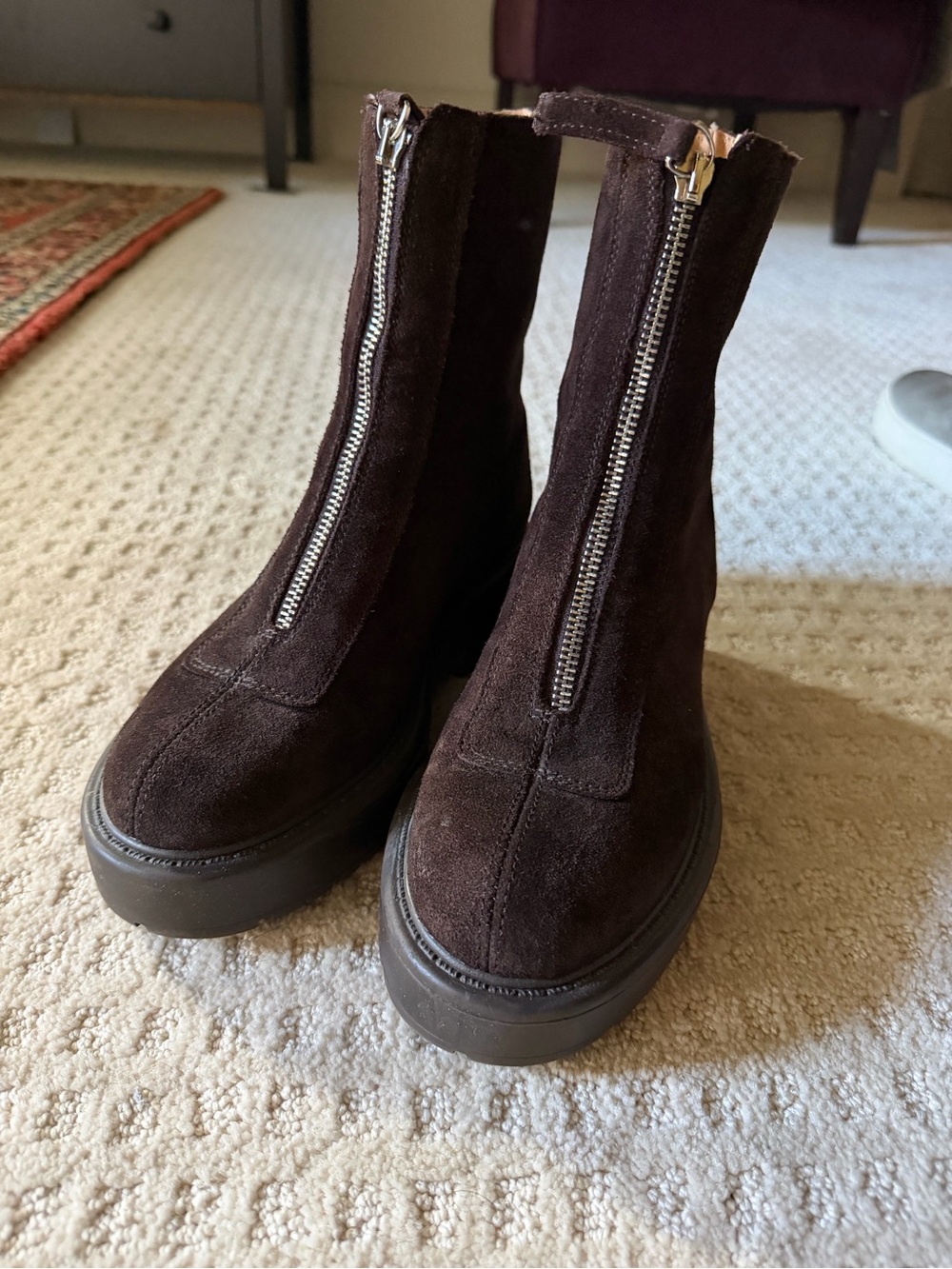 Steve Madden Dark Brown Suede Front-Zip Ankle Boots